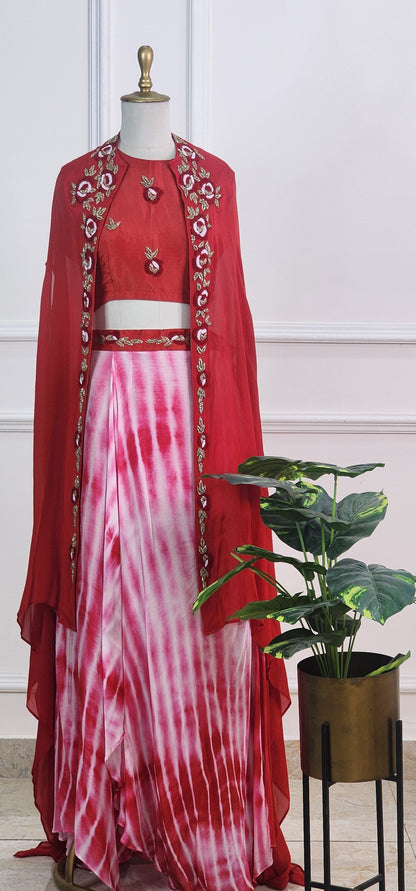 Red Tie Dye Indowestern Set