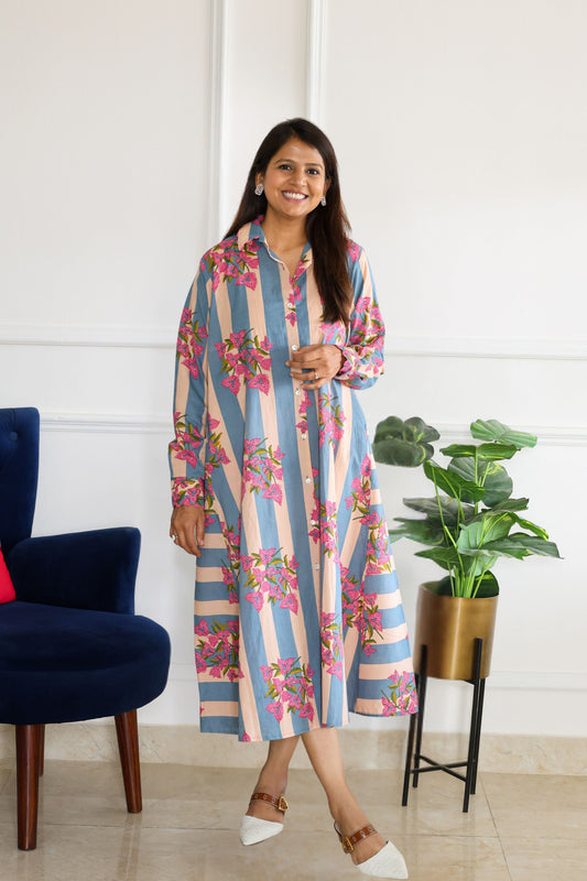 Blue Floral Stripe Tunic