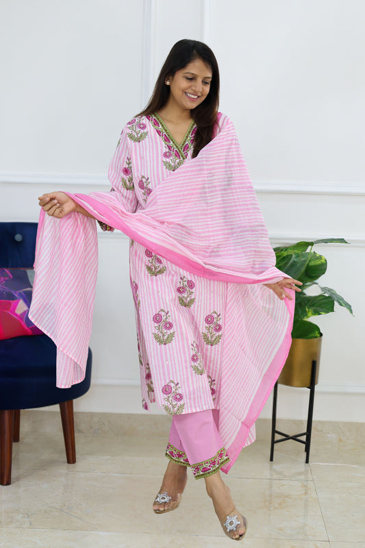 Pink Gulabo Block Print Kurta Set