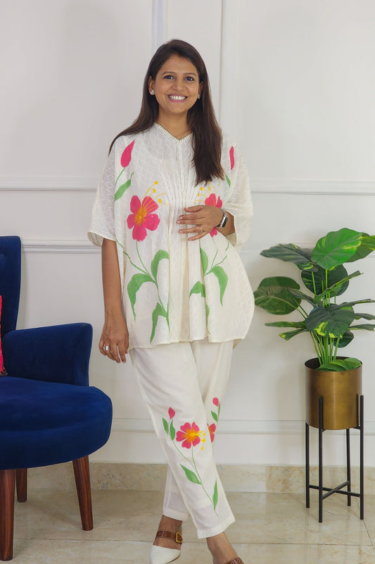 White Floral Kaftan Set