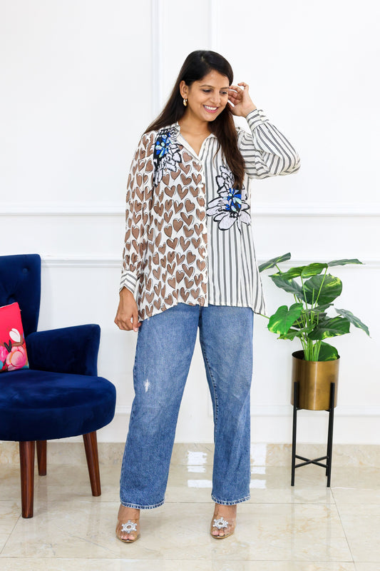 Stripe Heart Crepe Shirt