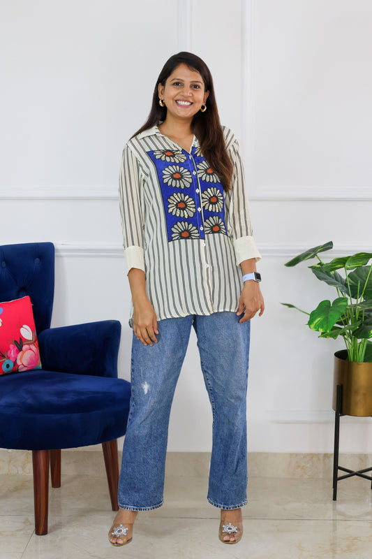 Stripe Floral Crepe Shirt