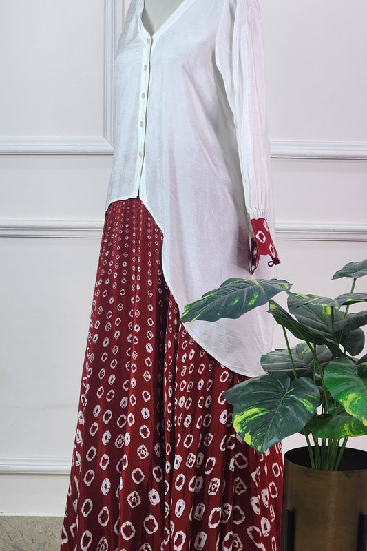 Red and White Bandhej Set