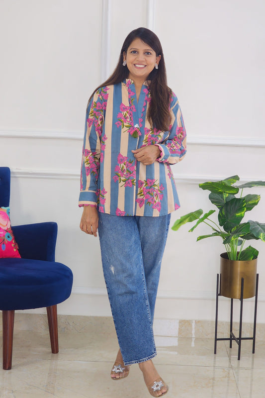 Blue Jaipuri block Shirts Top