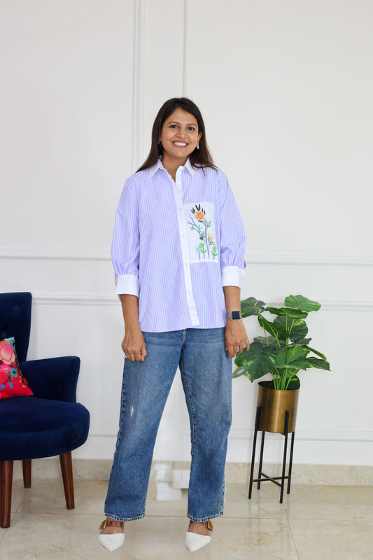 Lilac Blue Stripe and Bloom Shirt