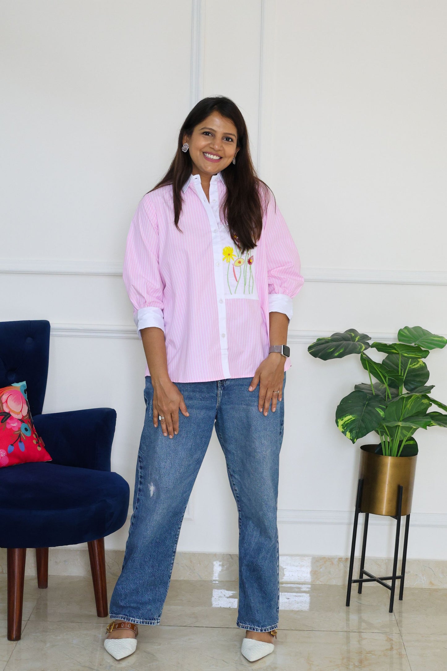 Pastel Pink Stripe and Bloom Shirt