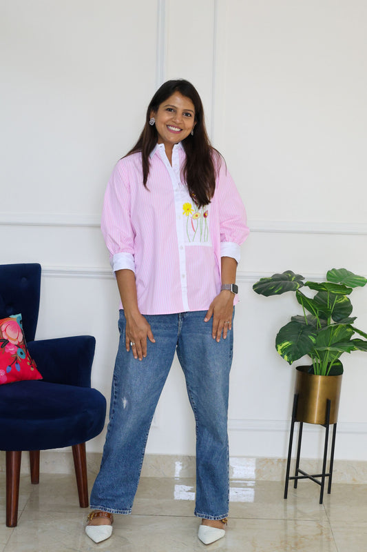 Pastel Pink Stripe and Bloom Shirt
