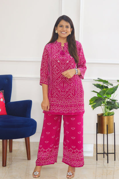 Vintage Magenta Bandhej Co ord Set