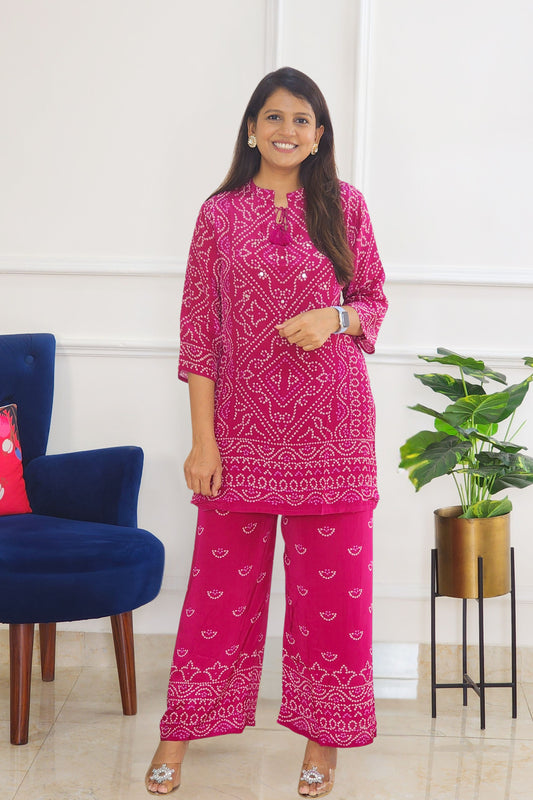 Vintage Magenta Bandhej Co ord Set