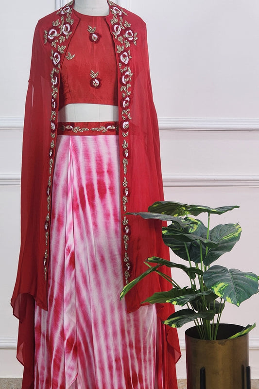 Red Tie Dye Indowestern Set