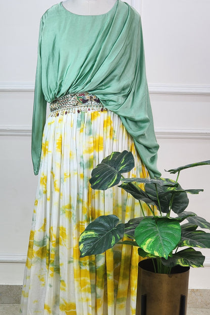 Green Top with Tie Dye Lehenga