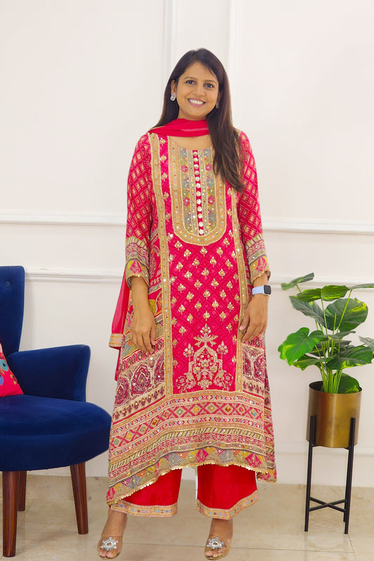 Red Festive Mirror Highlight Kurta Set