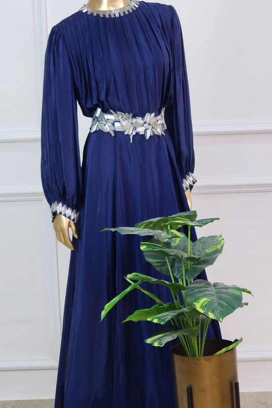 Navy Blue Pleated Gown