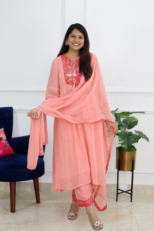 Peach Chinnon Suit Set
