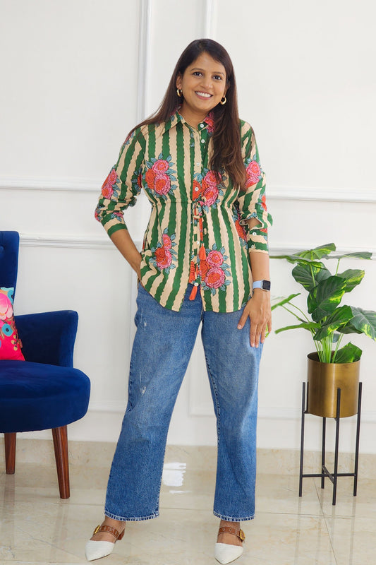 Green Knot Detailing Block Shirt - PinkTree by Shrutika