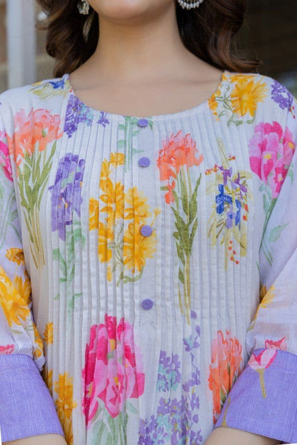 Blooming Floral Lilac Mul Kurta Set