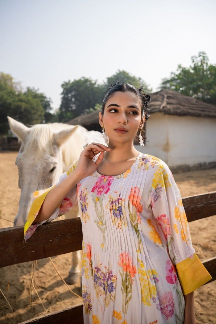 Blooming Floral YellowMul Kurta Set