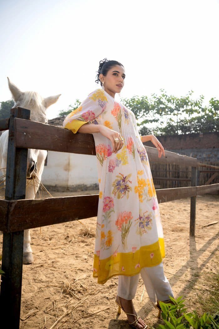 Blooming Floral YellowMul Kurta Set