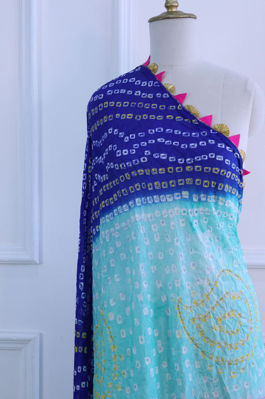 Bandhej Blue Multi Color Silk Dupatta