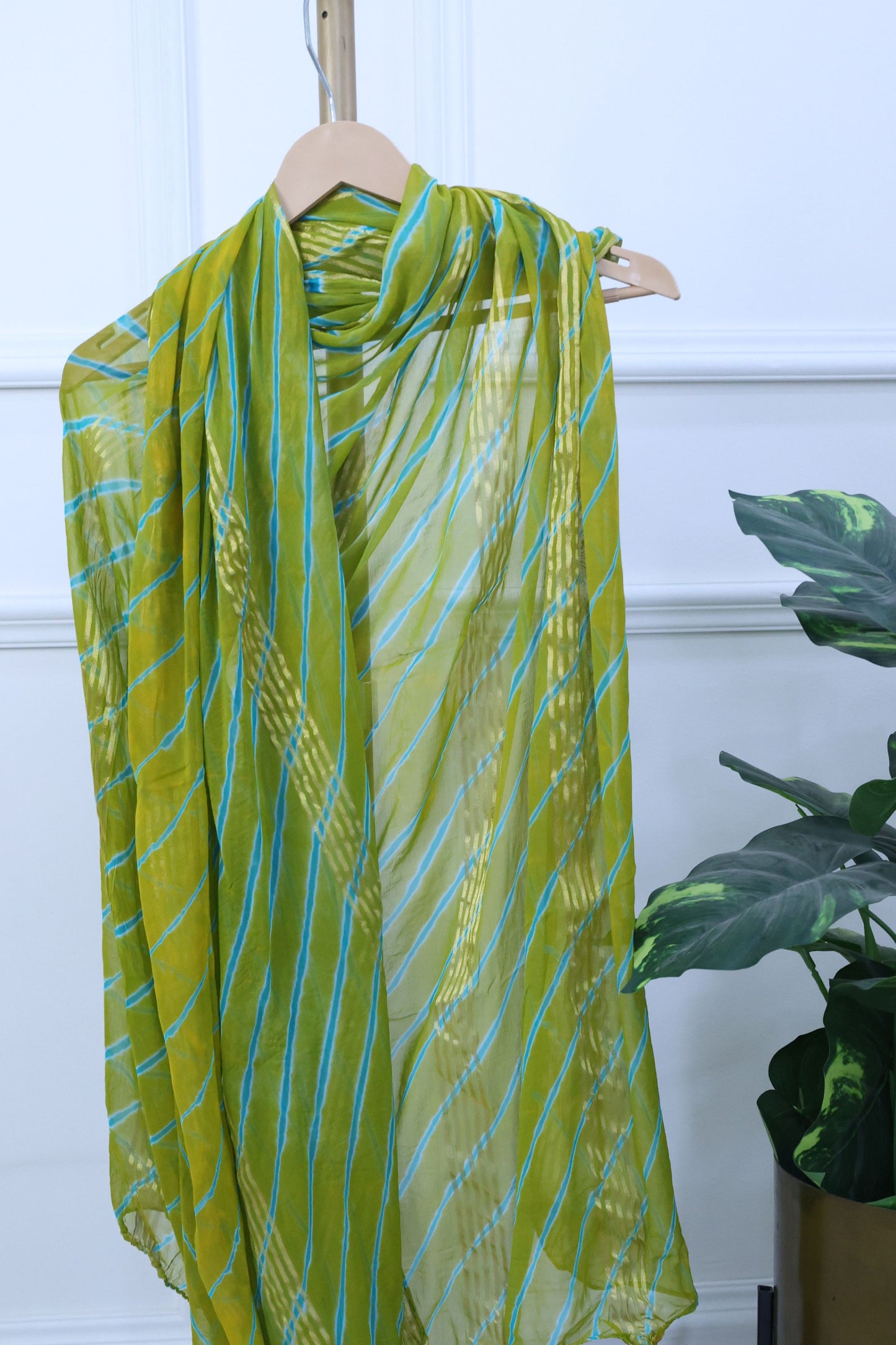 Green and Blue Leheriya Shiffon Dupatta
