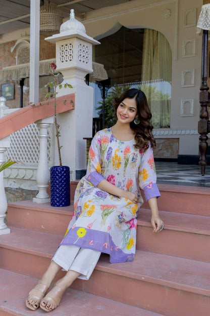 Blooming Floral Lilac Mul Kurta Set