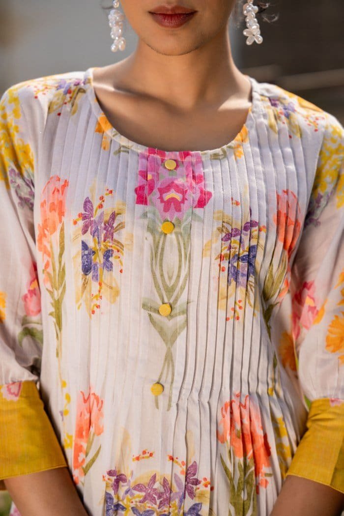 Blooming Floral YellowMul Kurta Set
