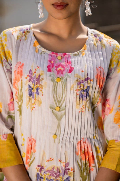 Blooming Floral YellowMul Kurta Set