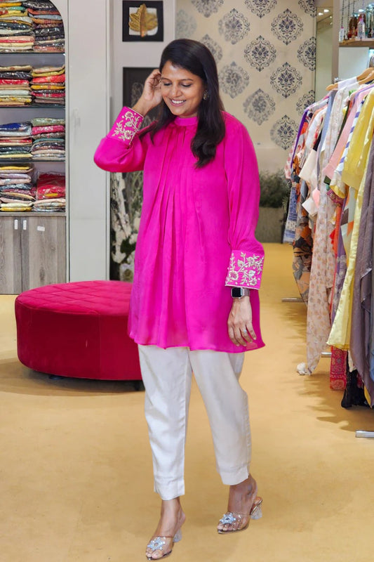 Fuschia Pleated Top with Pants