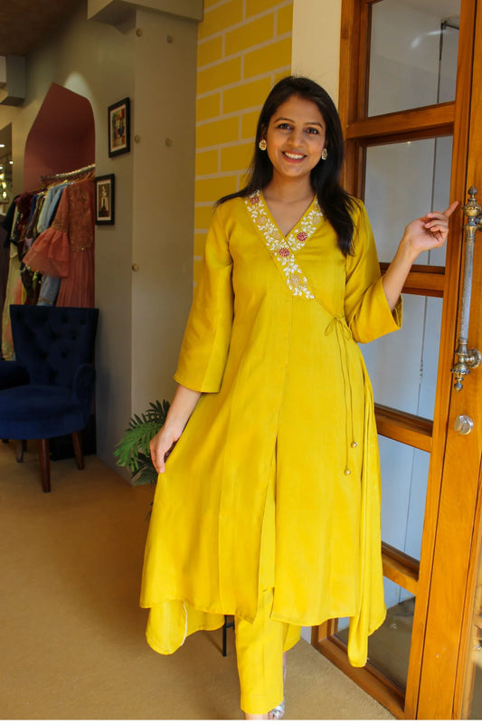 Yellow Angrakha Patterned Dress