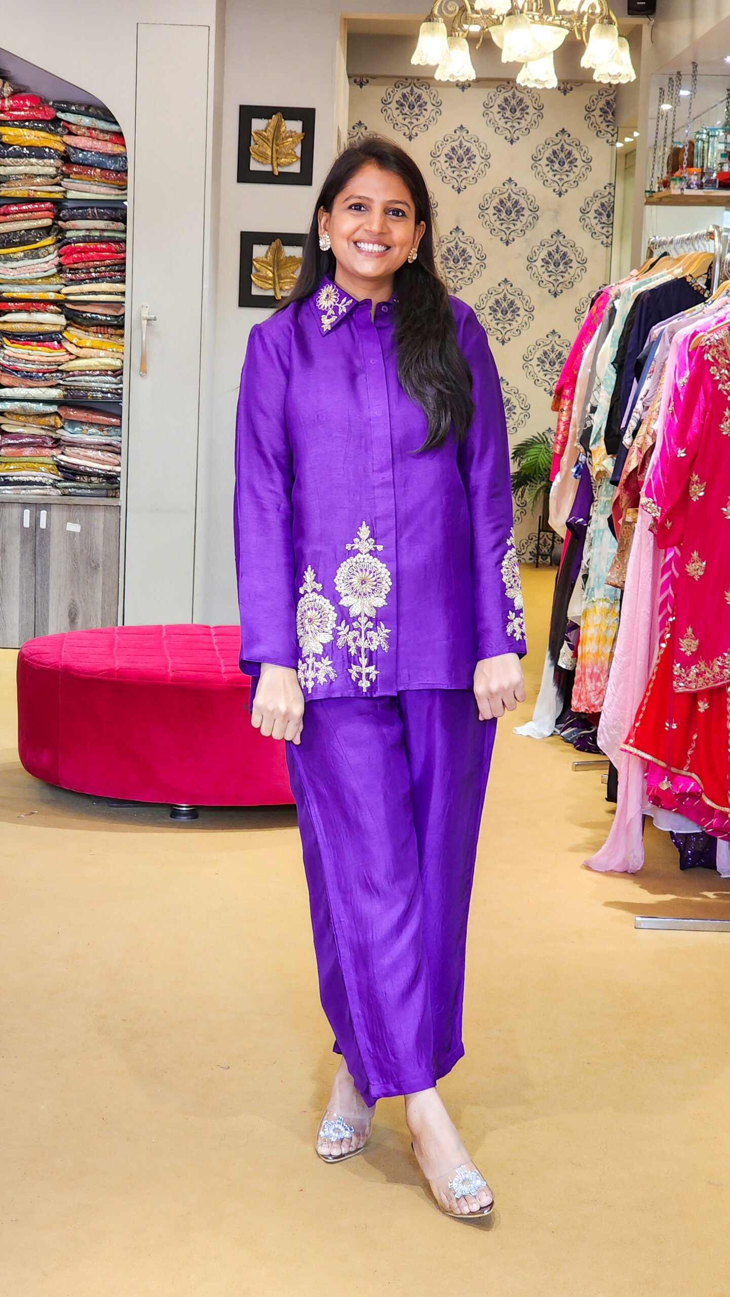 Purple Zardosi Hand Work Detailed Silk Co ord Set